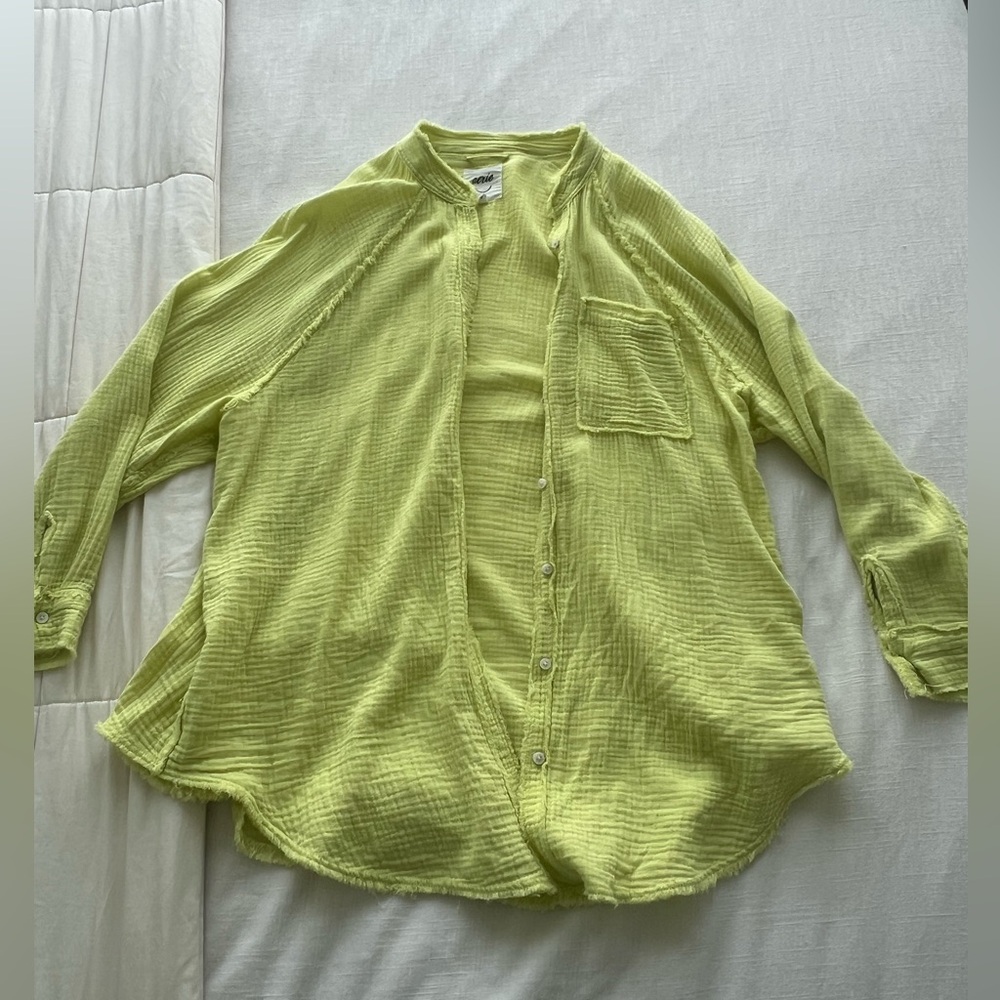 Over-sized Aerie Gauzy Cover-up Shirt-Lime Green Size Small
